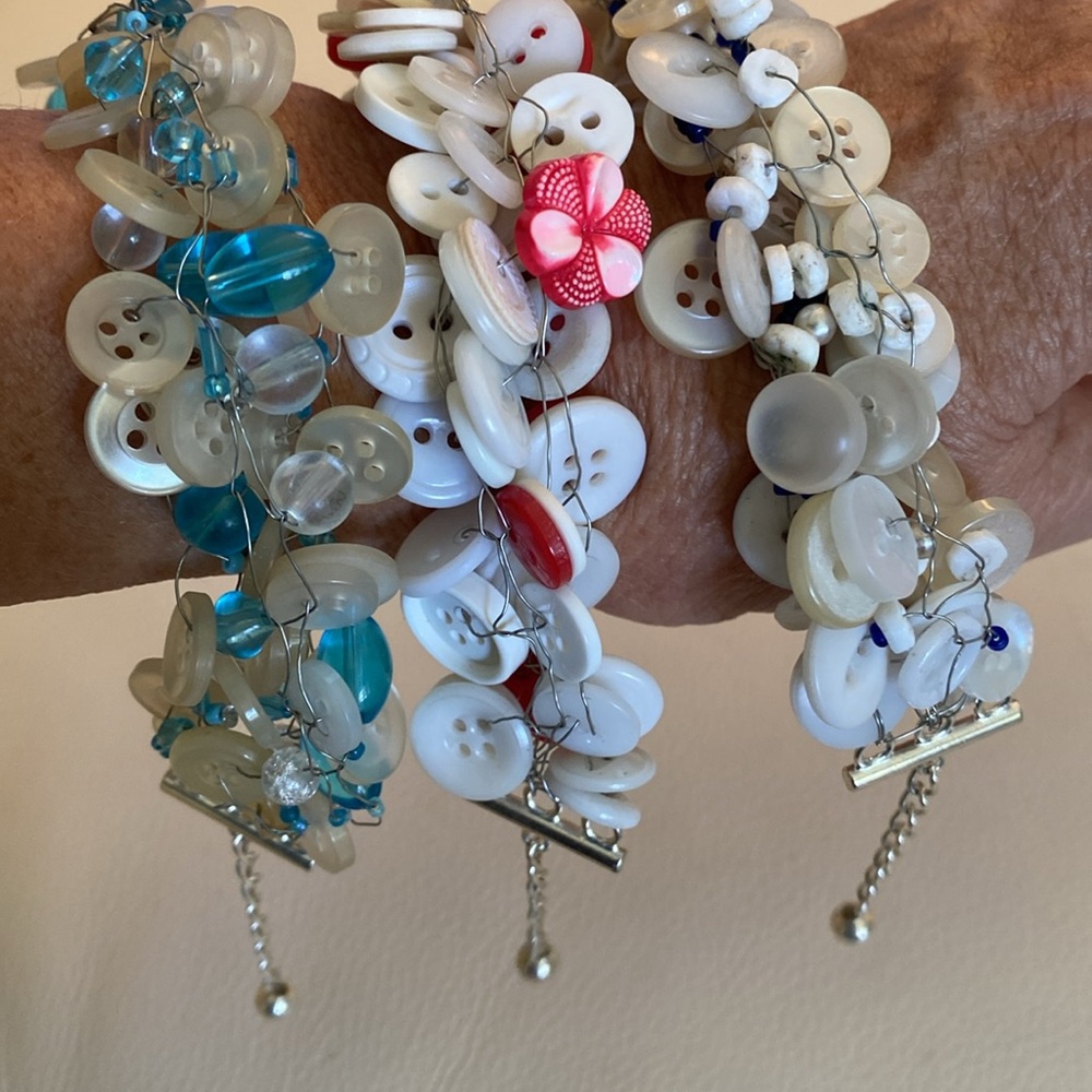 3 Vintage FUNKY Button Charm Bracelets